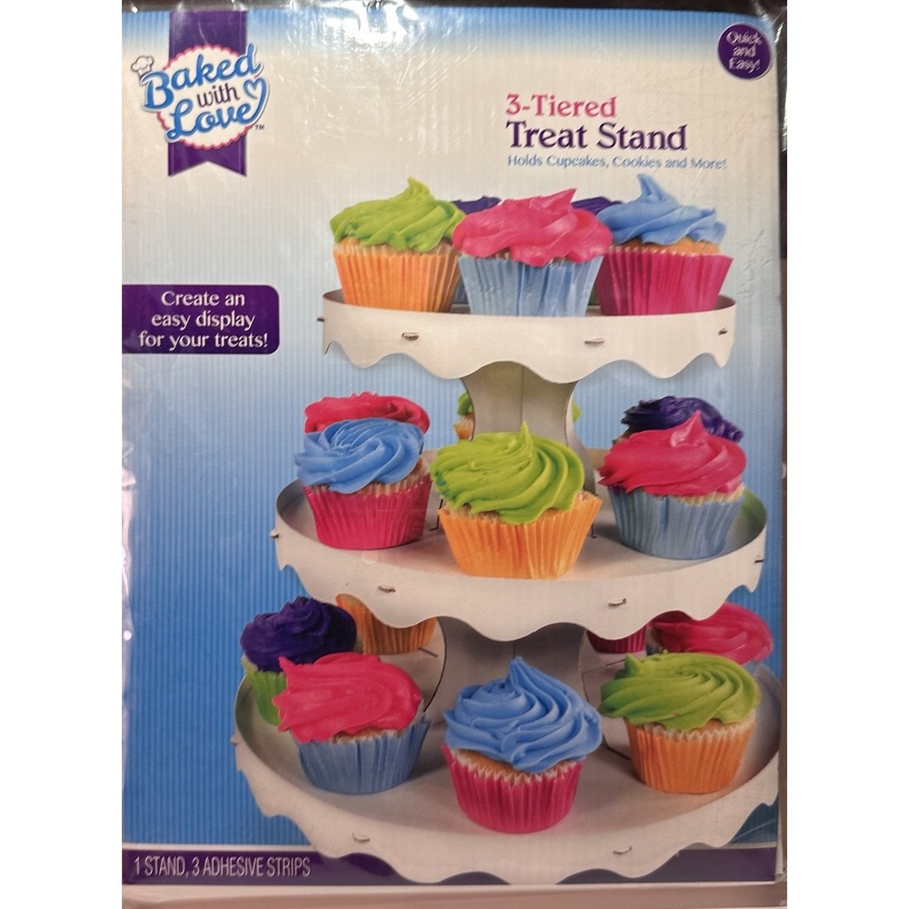 3-Tiered Treat 1 Stand White Holds Cupcakes, Cookies and Muffins Baked with Love